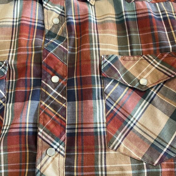 Vintage Wrangler Plaid Pearl Snap Button Up Short Sleeve X-Long Tails 17-1/2 XXL - Picture 8 of 8